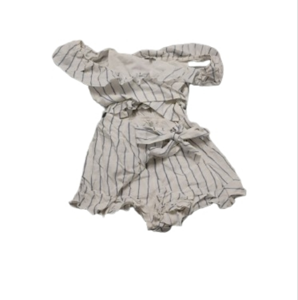 Tobi White And Blue Striped Wrap Off Shoulder Romper Sz XS